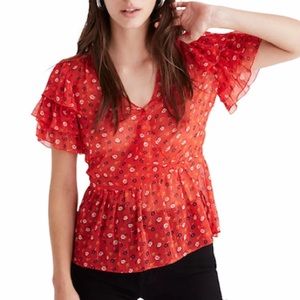 NEW Madewell Floral Tiered-Sleeve Peplum Top 3X